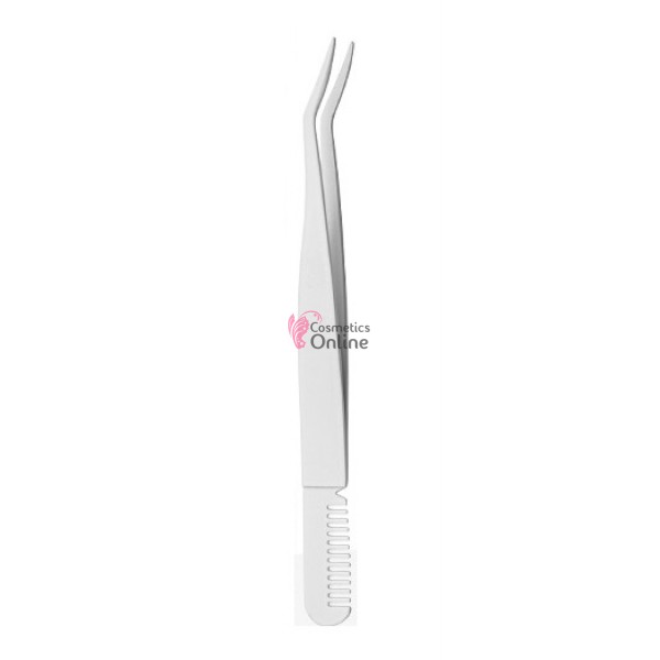 Penseta pentru gene false tip banda XW001 Argintie usor curbata cu pieptene